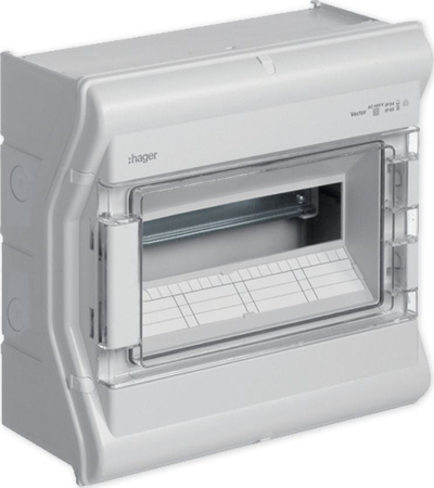 Orman shpërndarës Hager Polo Vector VE112PN, 1x12 module, IP65, gri me derë transparente