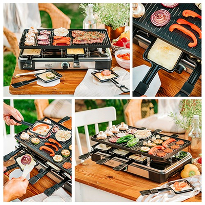 Grill elektrik Adler AD 6616 Raclette 4 në 1, 1400W, për 8 persona, i zi
