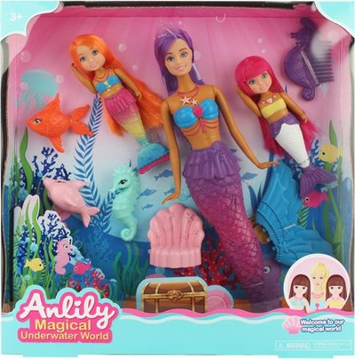 Set lodër gocë sirenë Anlily Mermaid 30cm, me 2 sirena të vogla, shumëngjyrëshe
