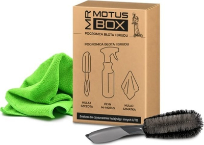Set pastrimi Mr Motus Box, për trotinet elektrik, 500ml, me furçë dhe peshqir mikrofibër