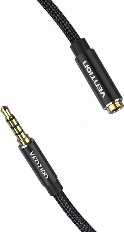 Kabllo audio zgjatues Vention Cotton Braided, TRRS 3.5 mm, 5 m, e zezë