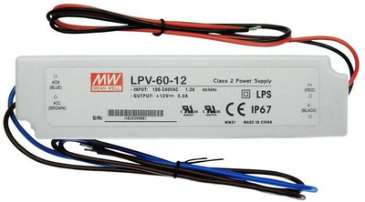 Furnizues rryme LED MeanWell LPV-60, 60W 12V 5A, IP67, i bardhë