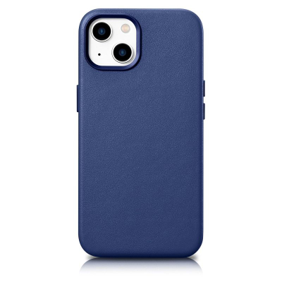 Këllëf lëkure iCarer për iPhone 14, rri me MagSafe, blu