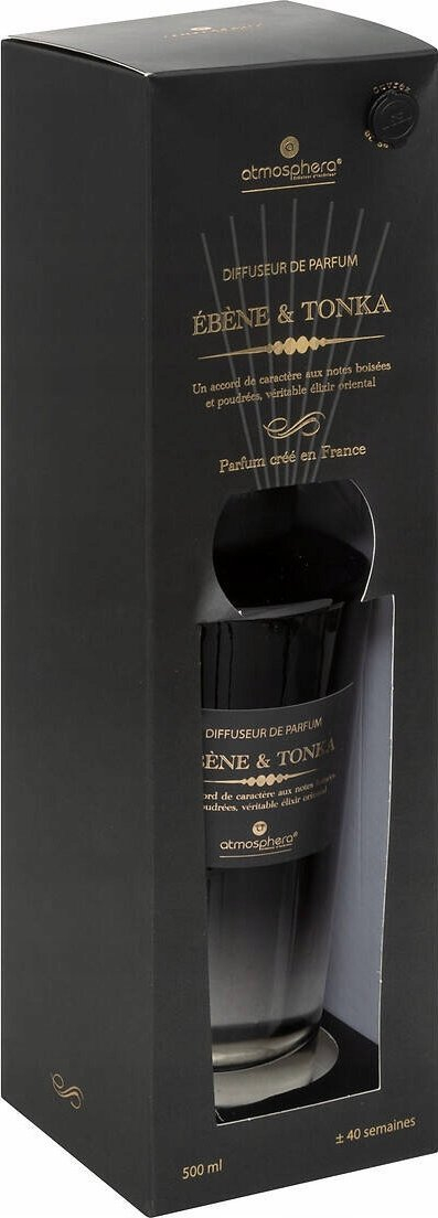 Difuzer aromash Atmosphera Alma Ebony Tonka, 500ml, me shkopinj, i zi