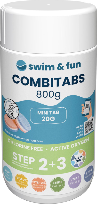 Tableta për pishinë Swim &amp; Fun CombiTabs Chlorine-Free, me oksigjen aktiv, 800g, pa klor fare