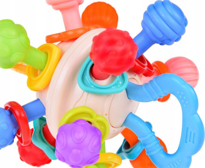 Lodër për dhëmbëzime Huanger Baby Rattle, top i rrumbullakët, me lloj-lloj teksturash, shumëngjyrësh