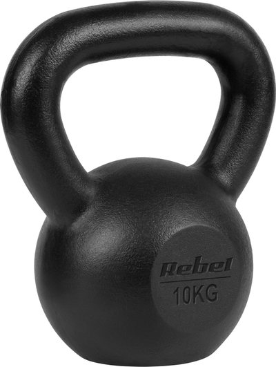 Kettlebell Rebel Active, 10 kg, леано железо, црн