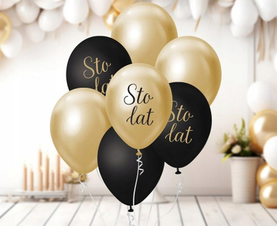 Buqetë me balona B&amp;C Happy Birthday, 7 copë, 30 cm, ari edhe e zezë