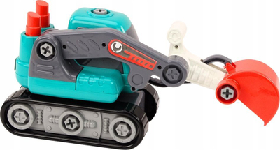 Lodër ekskavator me zinxhir LEAN Toys DIY Cartoon, kovë e madhe lëvizëse, për çmontim dhe montim, ngjyrë turquoise