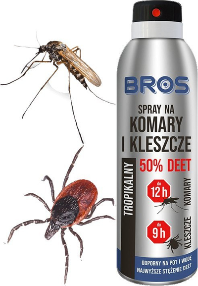 Sprej kundër mushkonjave dhe rriqrave Bros, 50% DEET, mbrojtje deri 12 orë, 90ml