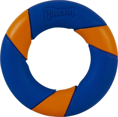 Играчка за кучиња Chuckit Ring Ultra Squeaker, гумена алка, со звук, сино-портокалова