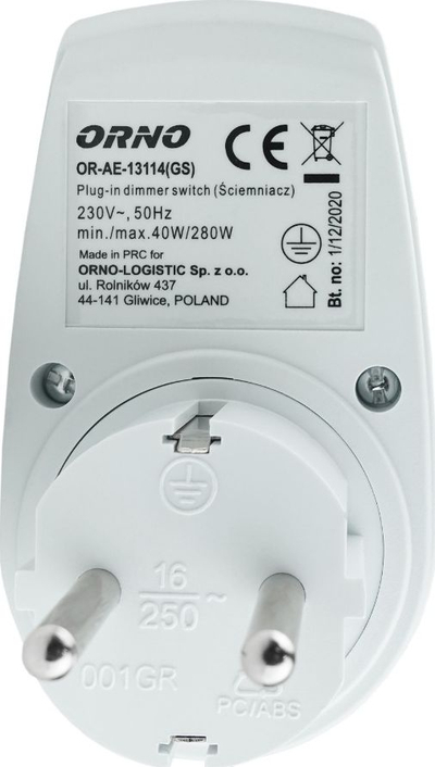 Prizë dimmer Orno 2880, Schuko Type F, 230V, e bardhë