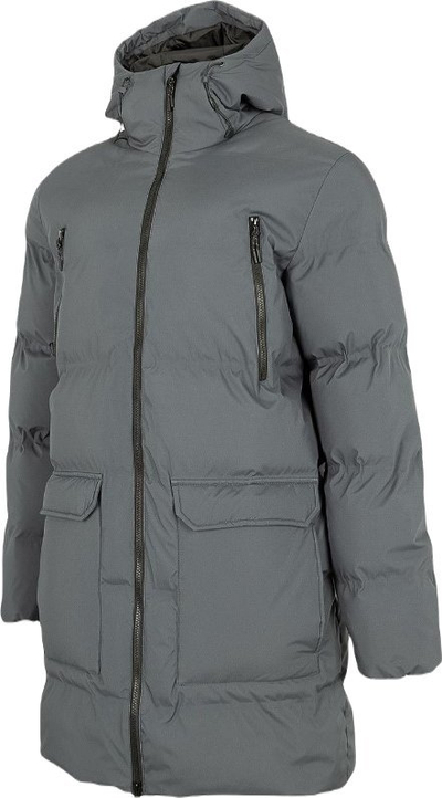 Jakne dimri 4F Quilted H4Z22 KUMP010, e gjatë, me kapuç, gri