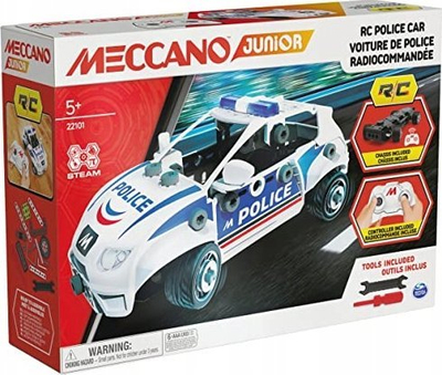 Set ndërtimi Meccano Junior RC Police Car, makinë policie me telekomandë, STEM, e bardhë