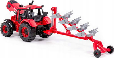 Traktor lodër Polesie Belarus 91338, me plug, i kuq