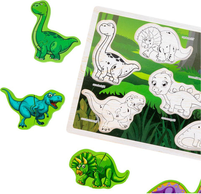 Puzzle druri Montessori, 12 copa, dinozaurë, me shumë ngjyra