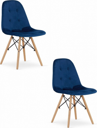 Set karrigesh Dumo Chair, kadife, këmbë druri, blu navy