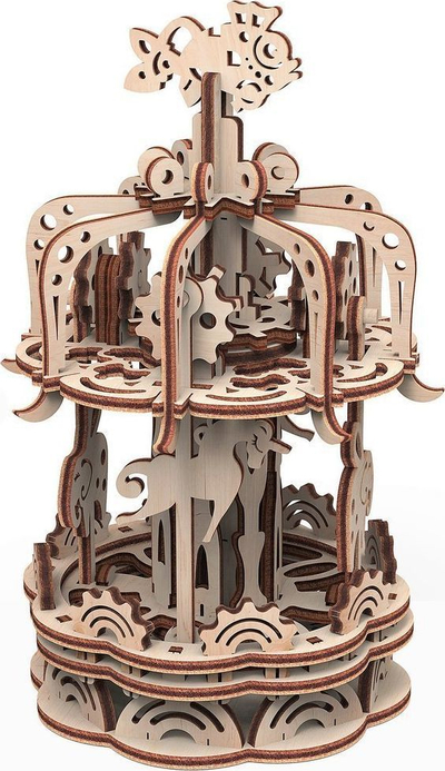 Model mekanik druri Wise Elk Carousel Small, 88 copë, ngjyrë dru natyrale