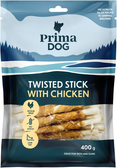 Shkop përtypës për qen PRIMADOG Game and Rawhide Stick, 13 cm, 100 g