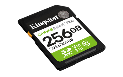 Kartë memorie SDXC Kingston Canvas Select Plus, 256GB, UHS I, e zezë
