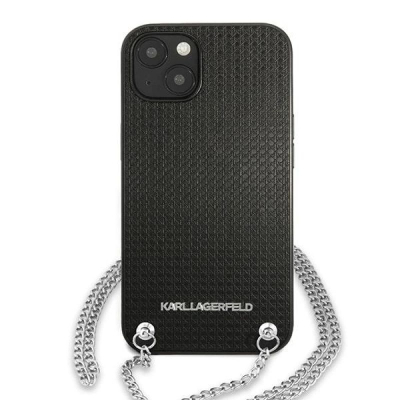 Kapak telefoni Karl Lagerfeld KLHCP13MPMK, për iPhone 13 6.1", kapak i fortë lëkurë me zinxhir, i zi