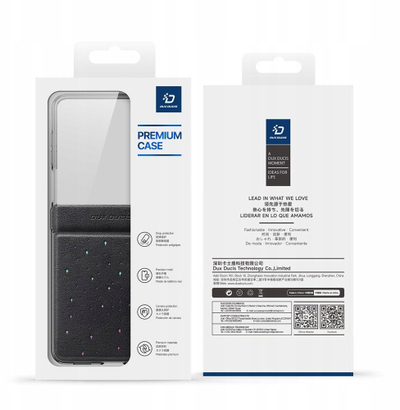 Kapak telefoni Dux Ducis Star Pattern për Samsung Galaxy Z Flip7, lëkurë sintetike, mbyllje me magnet, i zi