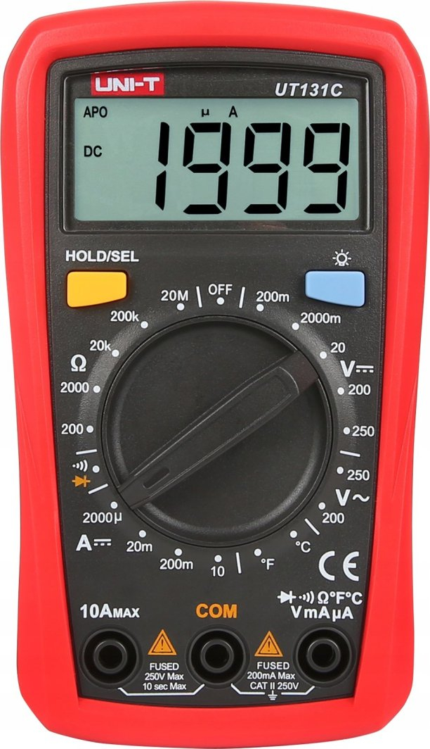 Multimetër dixhital UNI-T UT131C, ekran LCD, me matje temperature, i kuq