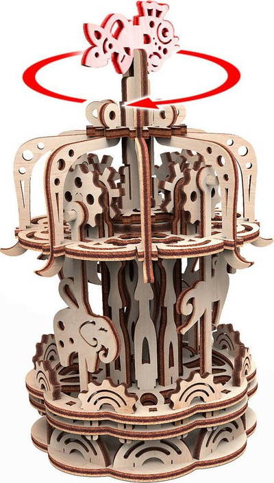 Model mekanik druri Wise Elk Carousel Small, 88 copë, ngjyrë dru natyrale