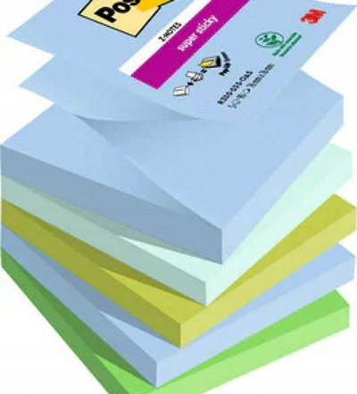 Bllok shënimesh vetëngjitës 3M Post-it Super Sticky Z-Notes R330-5SS-OAS, 76x76mm, 5x90 fletë