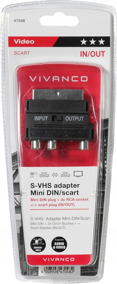 Adapter Vivanco 47048 SCART në 3x RCA Mini DIN, IN/OUT, i zi