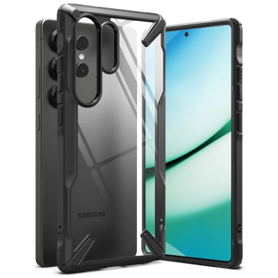 Mbulesë telefoni Ringke Fusion X për Samsung S25 Ultra, që s’e lë të dëmtohet nga goditjet, pjesa mrapa transparente, me korniza të zeza