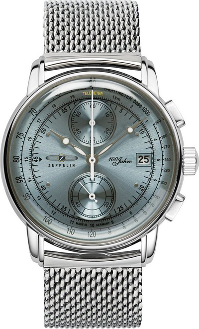 Orë burrash Zeppelin 100 Years Ed 1 Chronograph 8670M4, quartz, cadran ice blue