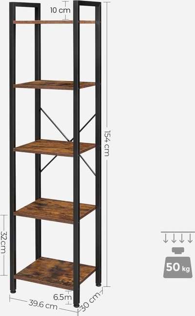 Raft librash Songmics LLS100B01, 5 rafte, 154cm, kafe