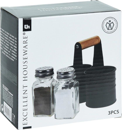 Set kripore dhe piperosje Excellent Houseware, 2 copë, me mbajtëse metalike, transparent