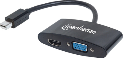 Adapter Mini DisplayPort Manhattan, 2 në 1 HDMI VGA, 25cm, 4K, i zi