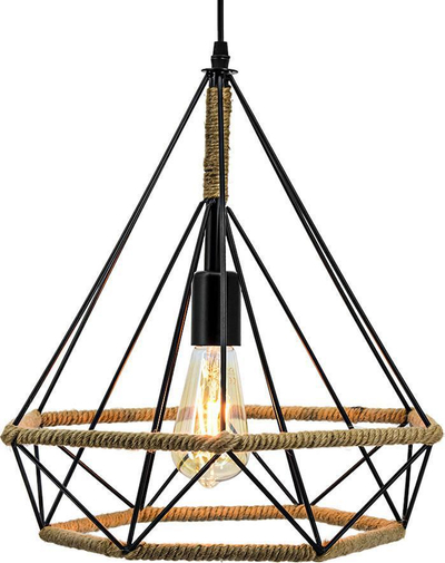 Lampë varëse Elem Loft Pyramid 8802/1, E27 60W, me litar dekorativ, ngjyrë e zezë