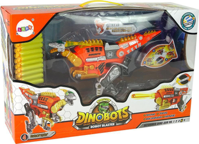 Lodër armë dinosauri Leantoys Dinobots Velociraptor, me fishekë shkumë, set me tabelë shënjestre, portokalli
