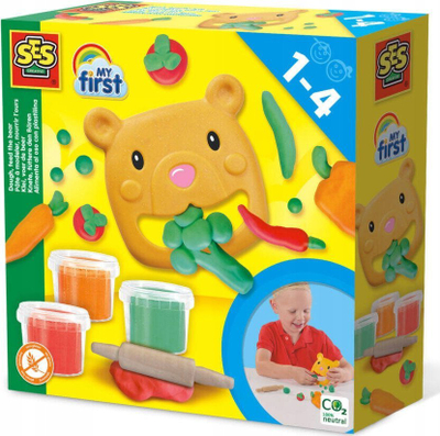 Set plasteline SES Creative My First Modelling Dough Feed the Bear, 3 ngjyra, për kalamaj 1 deri 4 vjeç, shumëngjyrësh