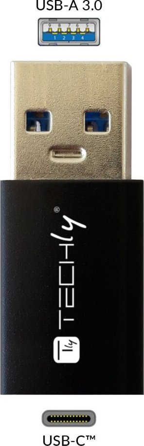 Adapter USB Techly IADAP USB3 AFT, USB A mashkull në USB C femër, i zi