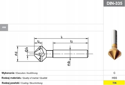 Freze konike Fanar Din 335-C, HSS TiN, 25mm, 90°