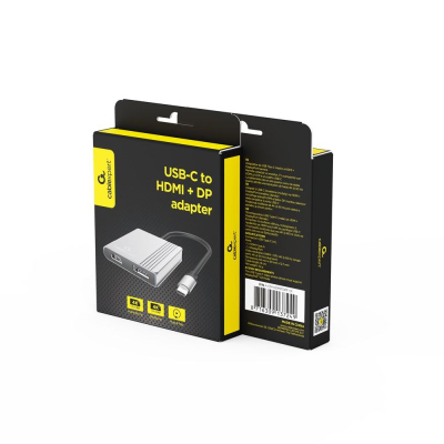 Adapter USB-C Cablexpert Gembird A-CM-DPHDMI-01, HDMI + DP, 4K 60Hz, gri me të zezë