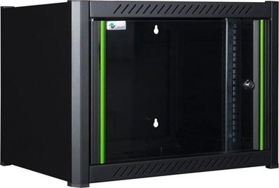 Kabinet rack muri Lanview RWM06U56BL, 6U, me derë xhami, ngjyrë e zezë