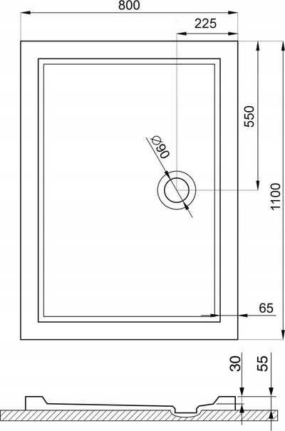 Pjatë dushi Goliat Flat Slim, 80x110cm, akril sanitar, e bardhë
