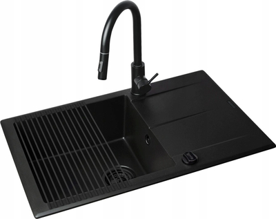 Set lavamani kuzhine Pyramis Keros 76x48 1B1D Black Edition, Pyragranite, me bateri Idea, i zi
