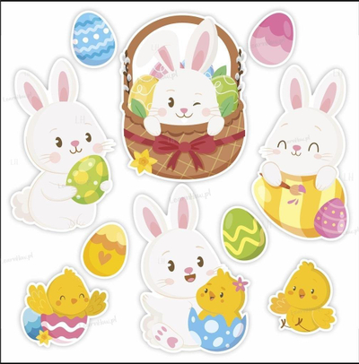 Dekorim Pashke LearnHow Easter Decoration Bunnies, set 10 elemente, format A4, shumëngjyrësh