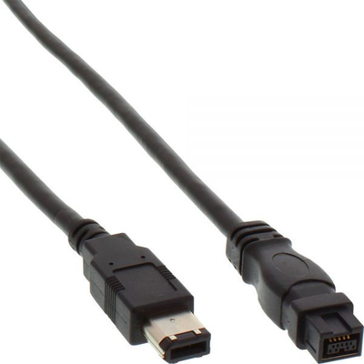 Kabllo FireWire InLine 36902, 9-pin në 6-pin, 2m, i zi