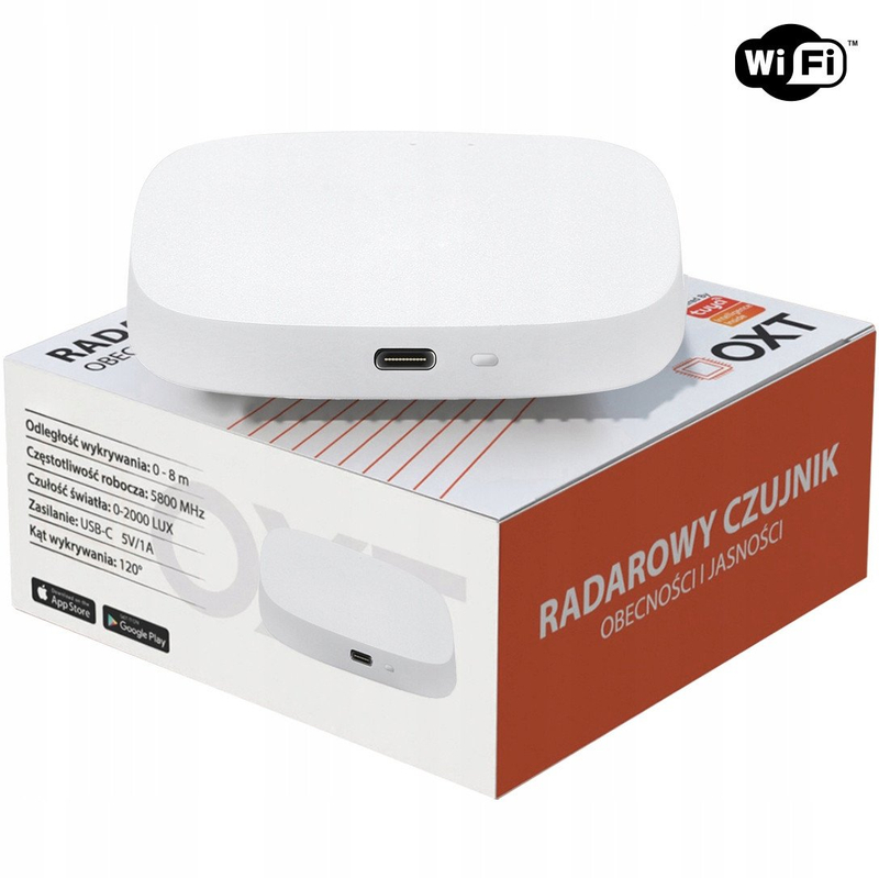 Senzor ndriçimi Oxt Presence Brightness Radar, WiFi Tuya, USB, i bardhë