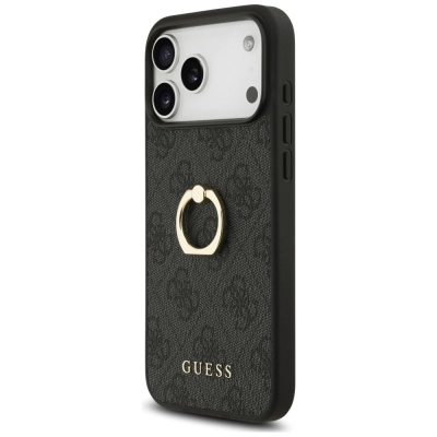 Mbrojtëse telefoni Guess Hardcase 4G Ring Stand, për iPhone 17 Pro Max, me unazë, e zezë