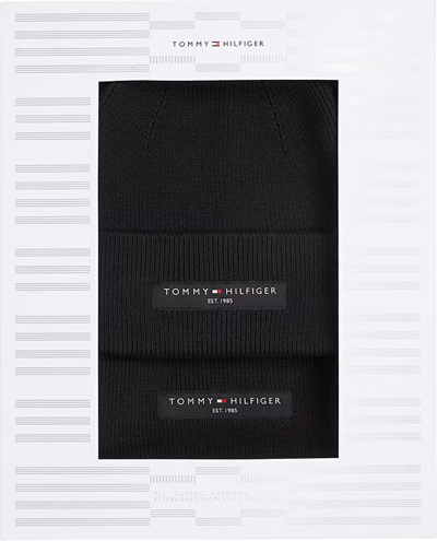 Set Kapele dhe shall për meshkuj Tommy Hilfiger, të zeza