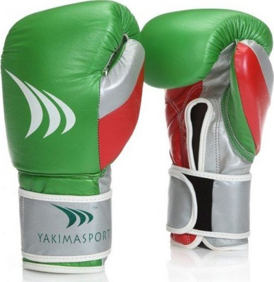 Doreza boksi Yakimasport Grand, lëkurë natyrale, 12 oz, jeshile me të kuqe